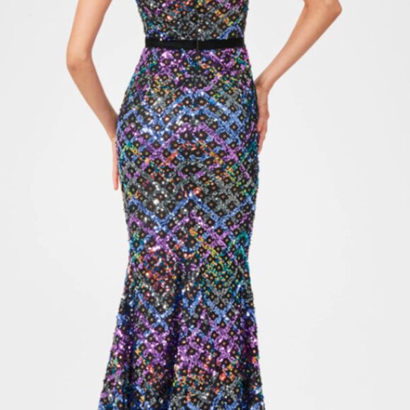 HELSI Evan Sequined Trumpet Gown Maxi Dress Lavender Multi S NWT $625 - Picture 7 of 13